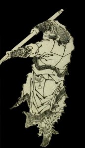 A depiction of Sun Wukong wielding his staff